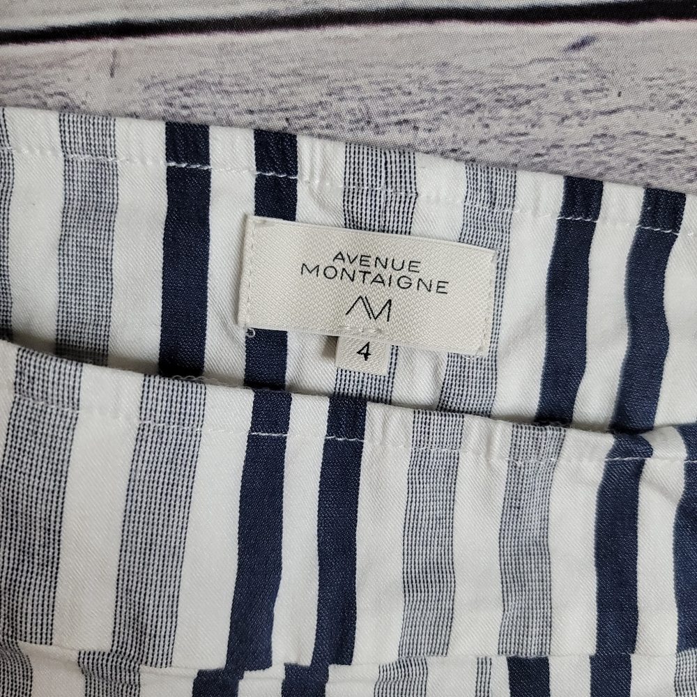 Avenue Montaigne Women's Leo Pant Blue & White Striped Cropped Flare Siz… - Picture 3 of 11